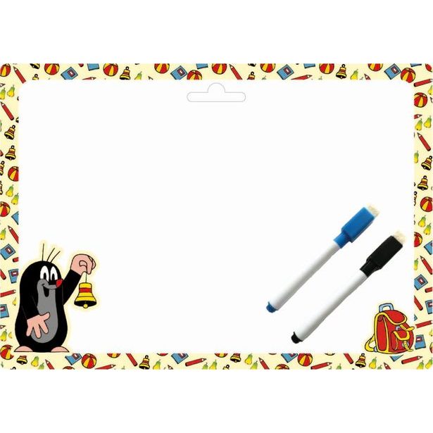 Oboustranně stíratelná tabulka/kreslící podložka A4 + 2 popisovače s plstěným hrotem - Krtek 3