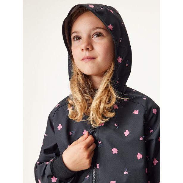 Unuo, Dětská softshellová bunda bez zateplení pružná Basic, Černá, Květiny