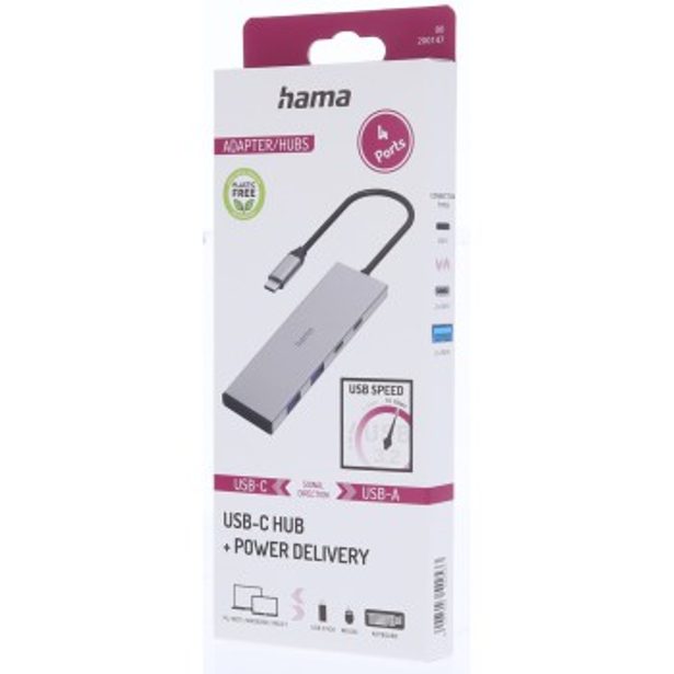 Hama USB-C hub, 4 porty, USB 3.2 10 Gb/s, PD 100 W, hliníkový