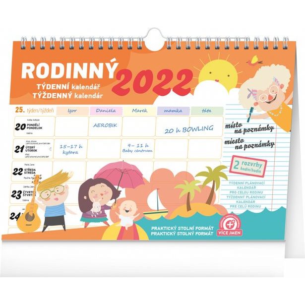 Týdenní rodinný plánovací kalendář s háčkem 2022, 30 × 21 cm Baagl