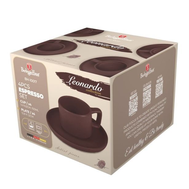 BERLINGERHAUS Sada hrnků na espresso s podšálkem 8 ks 100 ml Leonardo Collection BH-10017