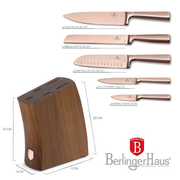BERLINGERHAUS Sada nožů se stojanem z akátového dřeva 6 ks Taupe Collection BH-3126