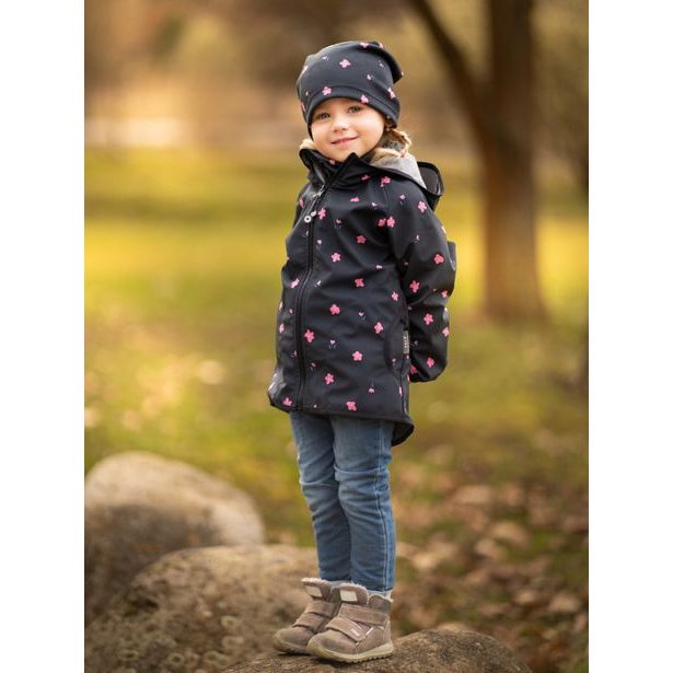 Unuo, Dětská čepice fleecová Homeless, Černá, Květiny