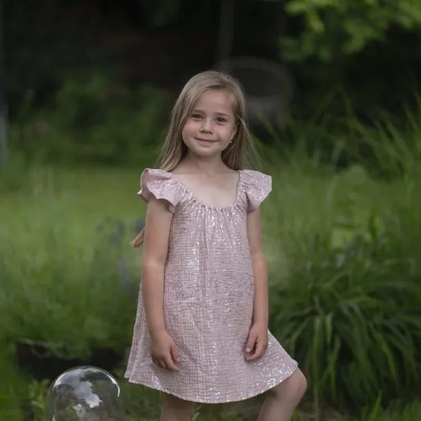 ESITO Dívčí mušelínové šaty Shiny heart - růžová