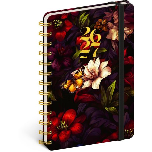 NOTIQUE Spirálový 18měsíční diář Petito – Rudé květy 2026/2027, 13 x 18 cm