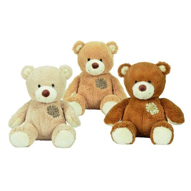 Plyšový medvídek s ozdobnou záplatou, 25cm, 3 druhy