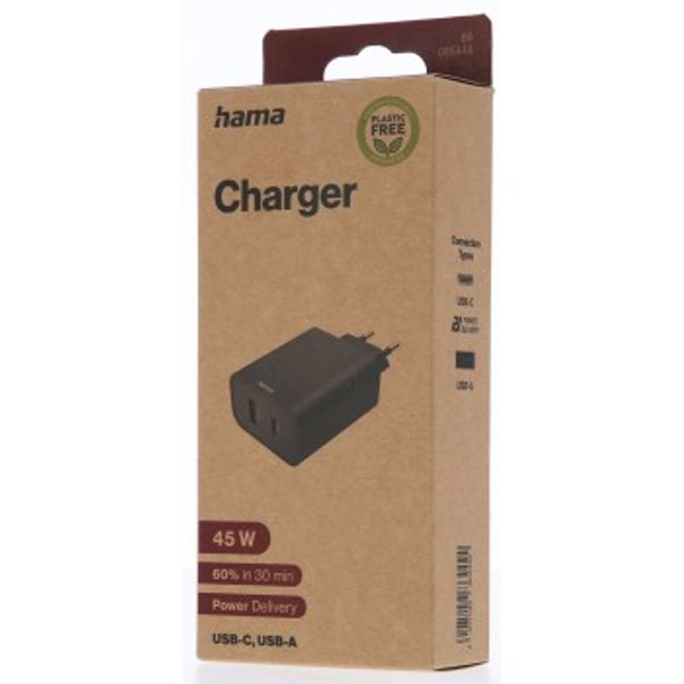Hama rychlá USB nabíječka USB-C + USB-A, PD/QC, 45 W, Ecosential