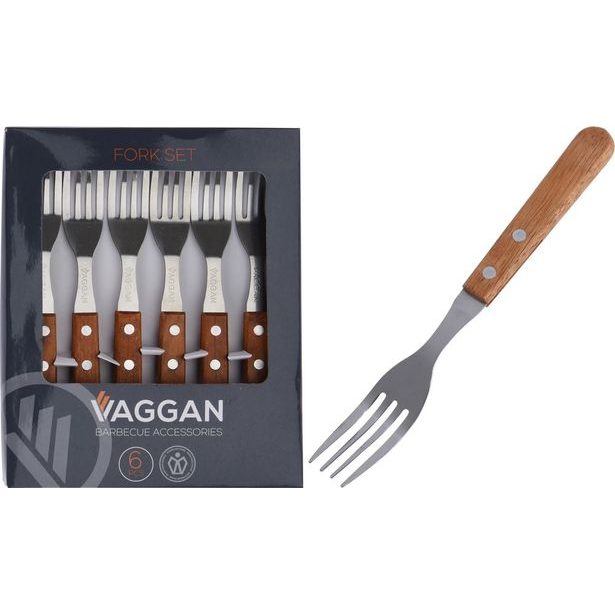 vidlička 6ks na steak v blistru, NR/dřevo