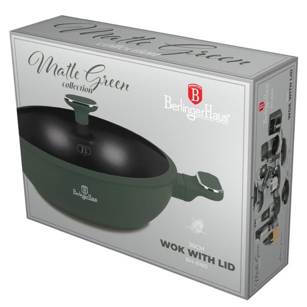 BERLINGERHAUS Pánev wok s poklicí a titanovým povrchem 30 cm Matte Green Collection BH-8160