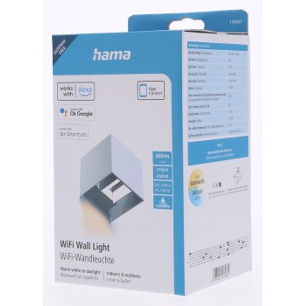 Hama SMART WiFi nástěnné světlo, čtvercové, 10 cm, IP44, pro vnější i vnitřní použití, bílé