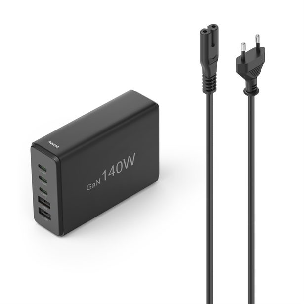 Hama USB nabíjecí stanice GaN, 3x USB-C PD, 2x USB-A (1x QC), 140 W