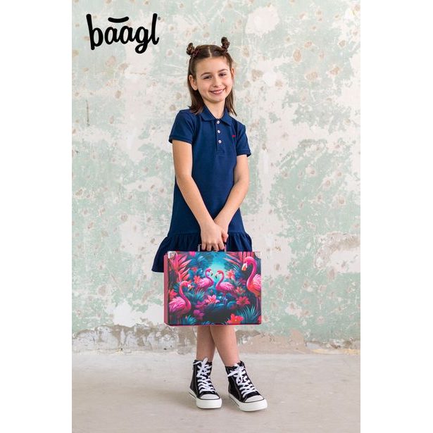 BAAGL Skládací školní kufřík Plameňáci s kováním