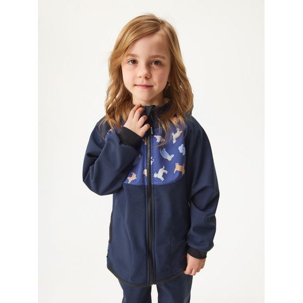 Unuo Dětská softshellová bunda s fleecem Basic, Tm. Modročerná, Pejsci