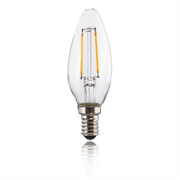 Xavax LED Filament žárovka, E14, 250 lm (nahrazuje 25 W), svíčka, teplá bílá, čirá