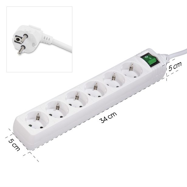 Hama prodlužovací přívod s vypínačem, 6x zásuvka schuko, 1,4 m, bílý