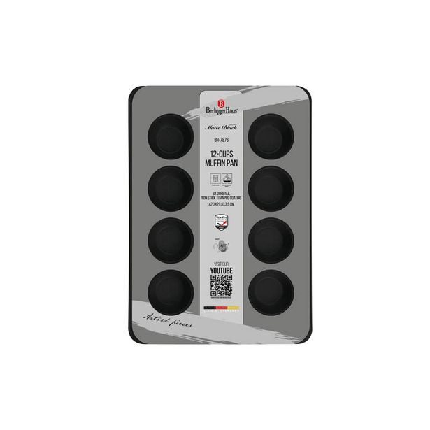 BERLINGERHAUS Forma na muffiny 12 ks Matte Black Collection BH-7876