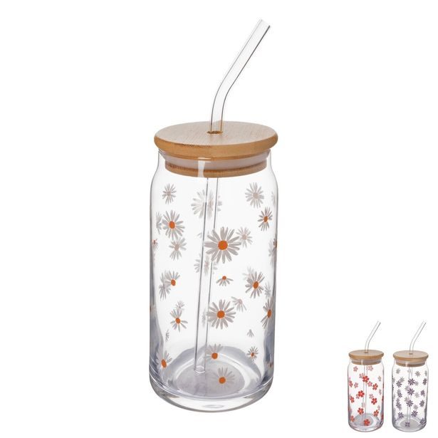 Sklenice s víčkem a brčkem 0,5 l 1 ks