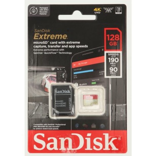 SanDisk Extreme microSDXC 128 GB + SD Adapter 190 MB/s and 90 MB/s A2 C10 V30 UHS-I U3