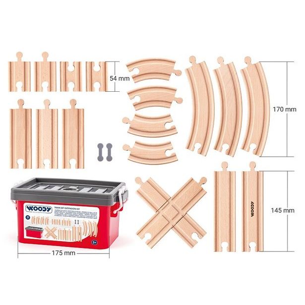 WOODY Set kolejí v plastovém boxu, 20ks