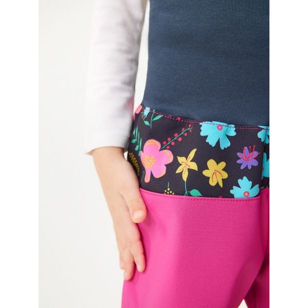 Unuo Batolecí softshellové kalhoty s fleecem Basic, Fuchsiová, Kytičky