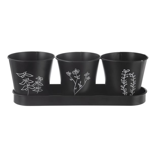 Květináč bylinky BLACK pr. 11cm 3 ks s podtáckem