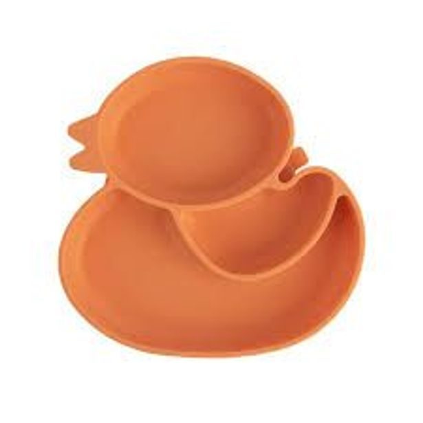 talíř 19,5x19x3,4cm KAČENKA, oranž., dělený, dětský, silikon