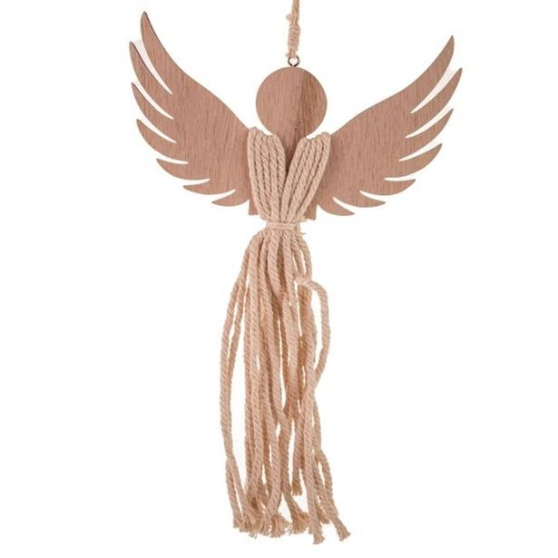 anděl 22cm, DŘEVO, provázková sukně, přírodní