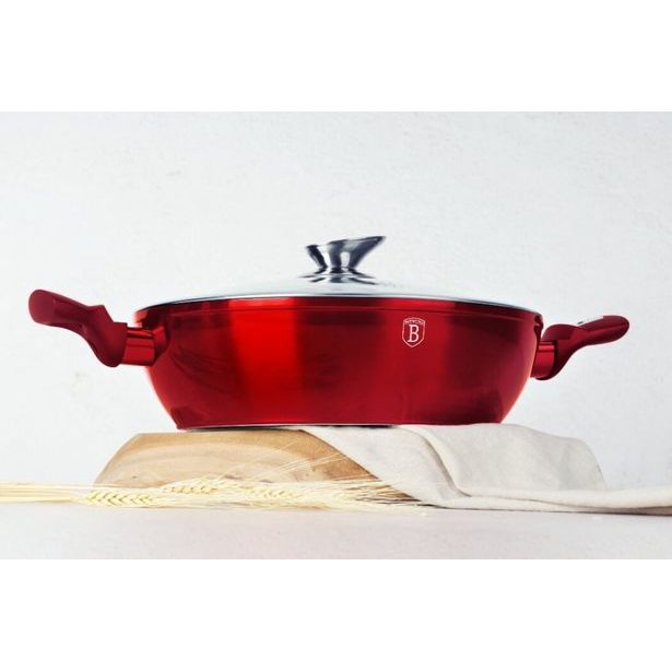 BERLINGERHAUS Pekáč kulatý s mramorovým povrchem a poklicí 32 cm Burgundy Metallic Line BH-1264