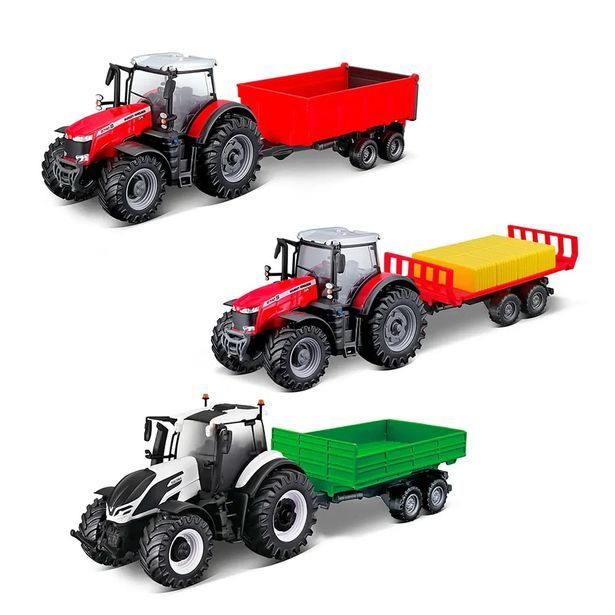 Bburago ASST 10cm Farm Tractor so zotrvačníkom s vlečkou 8 druhov (12ks)