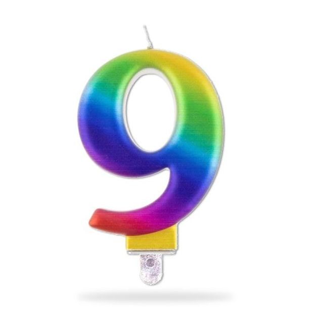 TORO SVÍČKA ČÍSLICE "9" ZAPICHOVACÍ, 7,5CM, DUHOVÁ_hamashop
