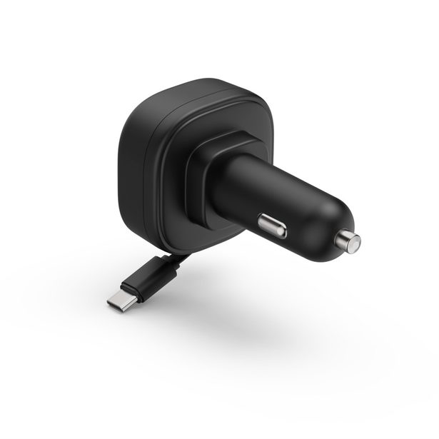 Hama rychlá USB nabíječka do vozidla, 2x USB-C, PD 30 W, navíjecí kabel