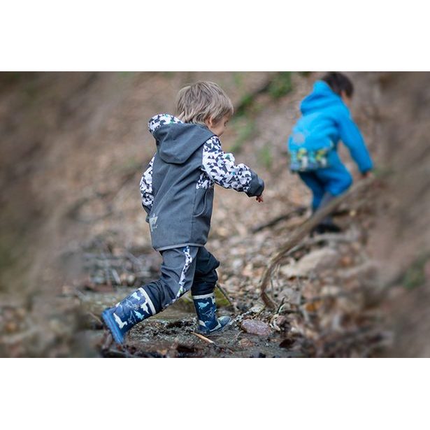 Unuo, Softshellové kalhoty batolecí s fleecem Street, Žíhaná antracitová, Metricon holka (Softshell toddler trousers Street, with fleece, melange anthracite, metricon girl)