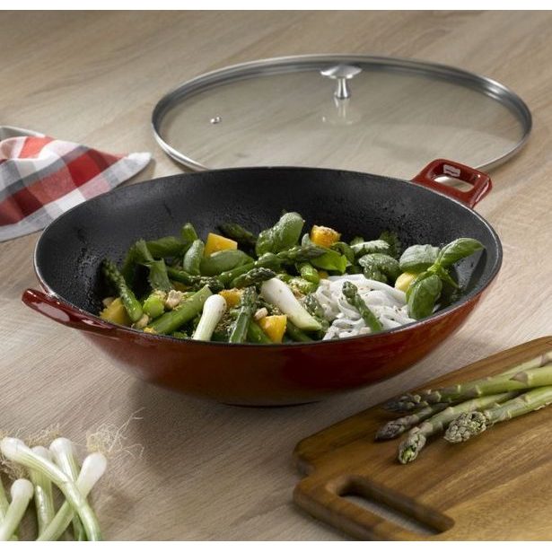 KELA Wok litinový s poklicí CALIDO 36 cm červená KL-11947