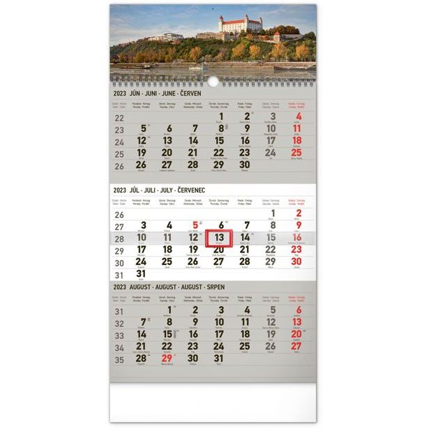 Nástenný kalendár 3-mesačný Bratislava šedý – so slovenskými menami 2023, 29,5 × 43 cm Baagl