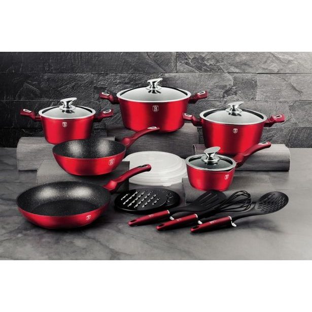 BERLINGERHAUS Sada nádobí s mramorovým povrchem 15 ks Burgundy Metallic Line BH-1226
