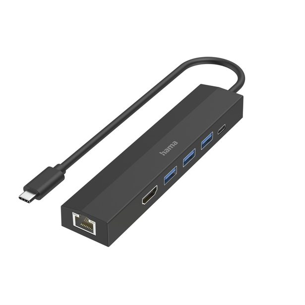 Hama USB-C hub multiport, 3x USB-A, USB-C PD, HDMI, LAN, 6 portů