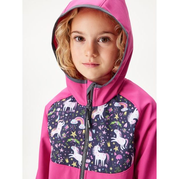 Unuo, Dětská softshellová bunda s fleecem Basic, Fuchsiová, Jednorožci