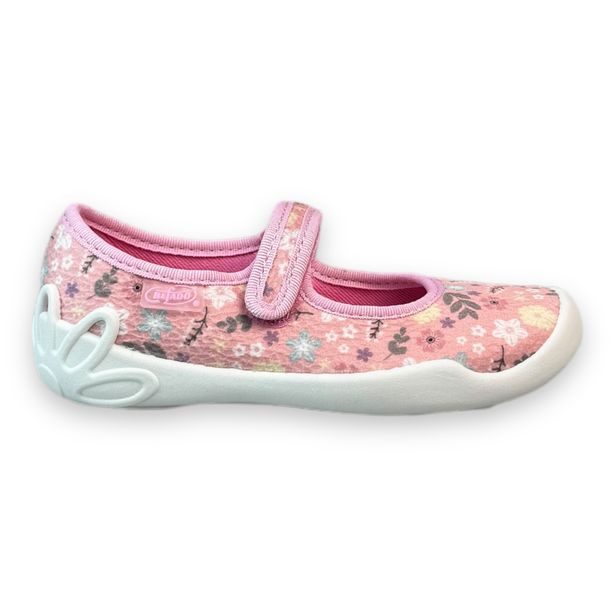 Dívčí balerínky, domácí obuv Befado - růžové, kytky