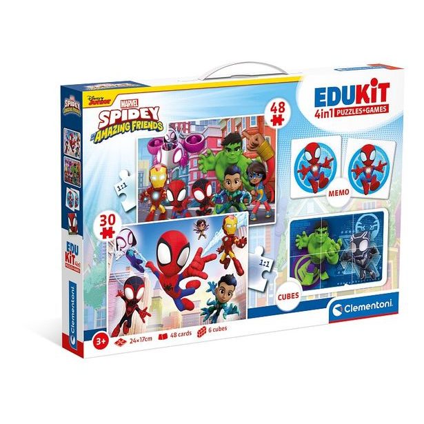 CLEMENTONI EDUkit - Spidey a jeho úžasní přátelé 4v1 (pexeso, 48 + 30 puzzle, 6 kostek)