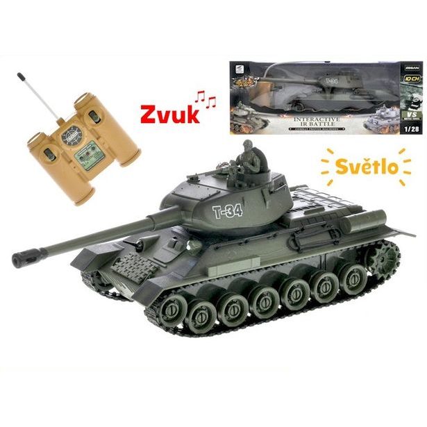 R/C tank 26cm 1:28 27MHz zelený na baterie plná funkce 10kanálů se světlem a zvukem