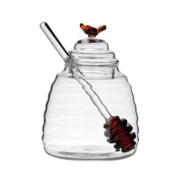 dóza 400ml, d 9x14cm na med s naběračkou, sklo