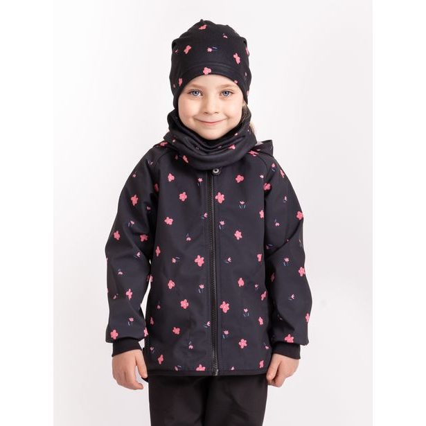 Unuo, Dětská čepice fleecová Homeless, Černá, Květiny