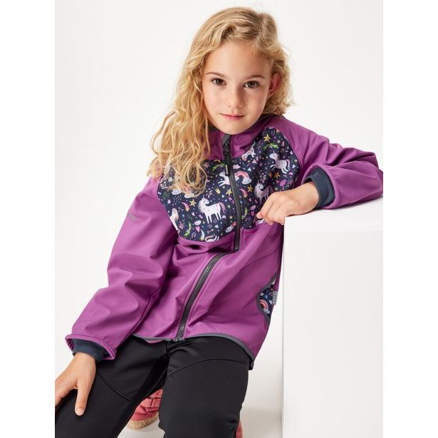 Unuo, Softshellová bunda s fleecem, Ostružinová, Jednorožci ( Unuo softshell jacket printed)