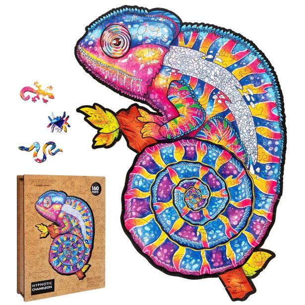 DŘEVĚNÉ BAREVNÉ PUZZLE - Hypnotický chameleon