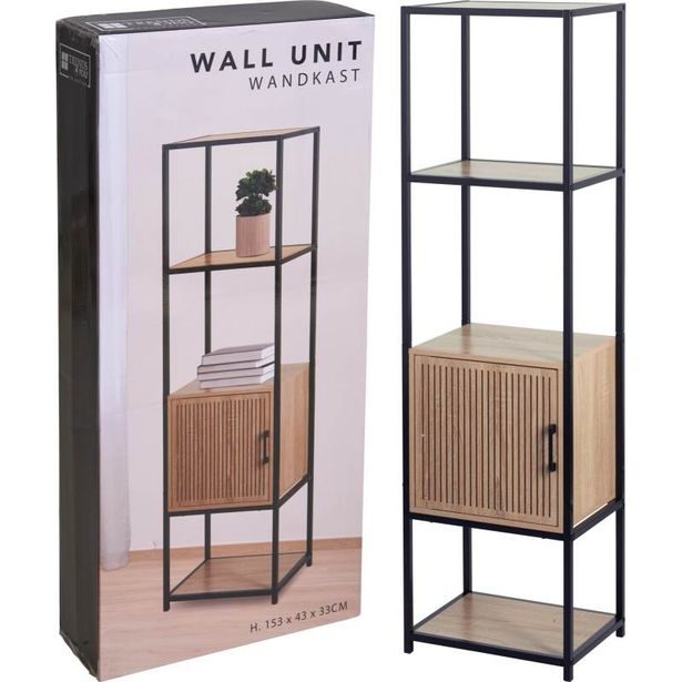 H & S COLLECTION Regál s policemi a skříňkou 153x43x33 cm černá/dřevo KO-NB1510590