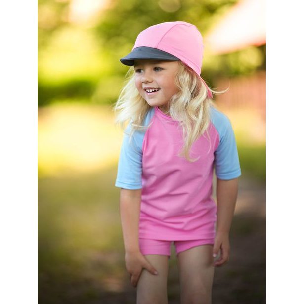 Unuo, Dětská kšiltovka s plachetkou a UV ochranou 50+, Růžová
