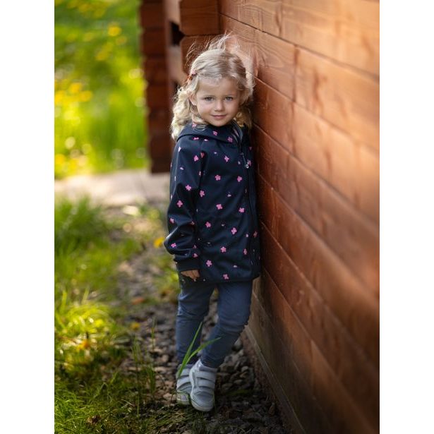 Unuo, Dětská softshellová bunda bez zateplení pružná Basic, Černá, Květiny