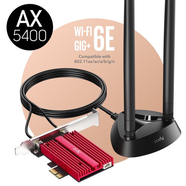 Cudy AX5400 Wi-Fi 6E PCI-Express síťová karta, Tri-Band, ext. anténa se stojánkem (WE4000)