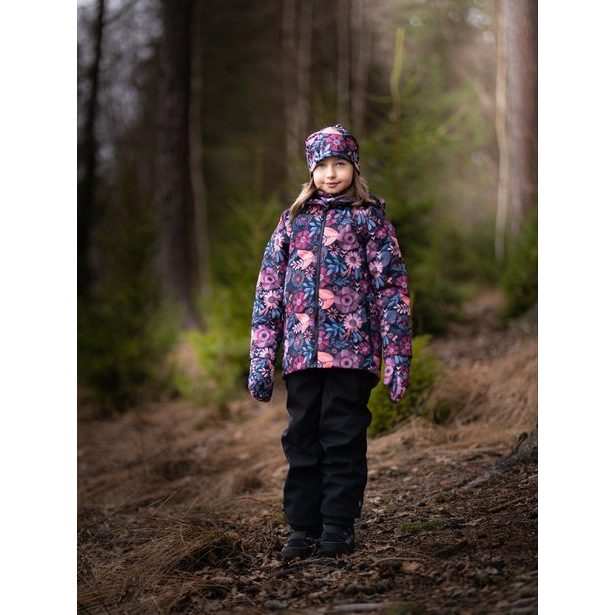 Unuo, Dětské softshellové oteplovačky s fleecem Plus, Černá, Kouzelné květiny