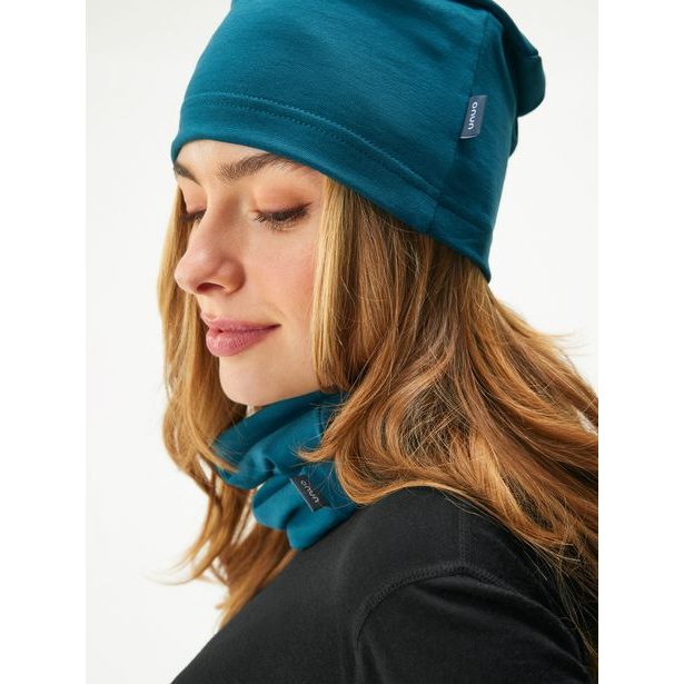 Unuo Dámská čepice z teplákoviny Homeless, Tm. Petrolejová